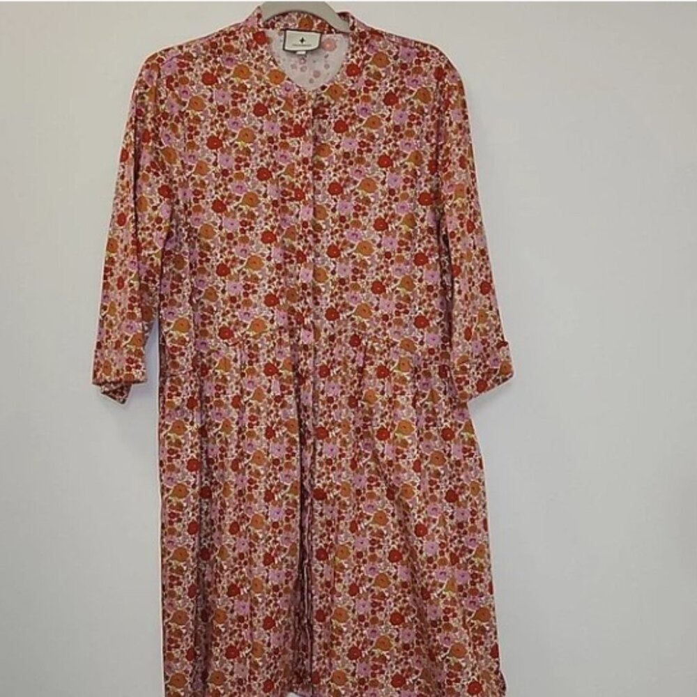 Tuckernuck Pink Floral Mini Dress with Red and Mustard Accents